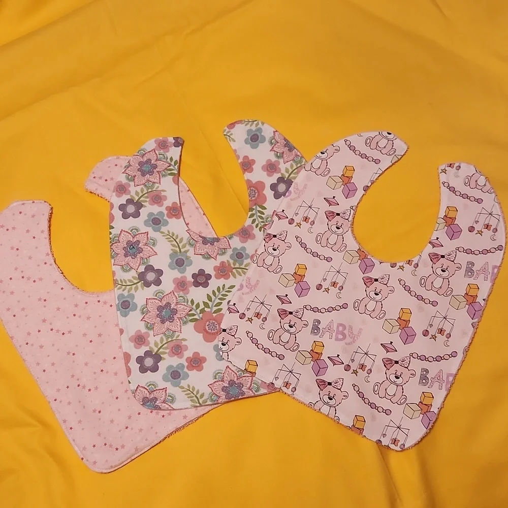 Handmade  Baby Bibs for girls,  set of 3.